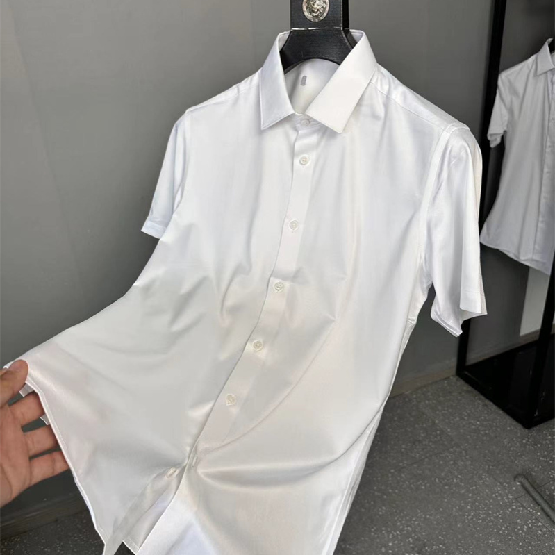 舒微弹顺滑抗皱白色休闲短袖衬衫