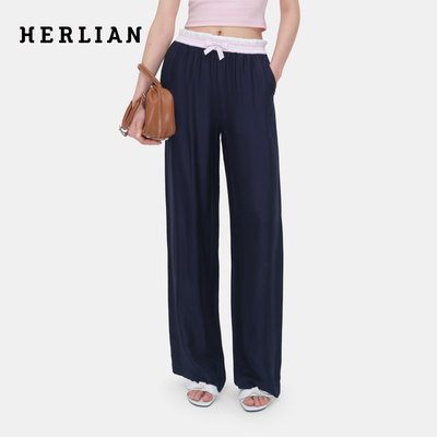 HERLIAN 2026年春夏新品双腰头拼接设计女士直筒垂感休闲长裤