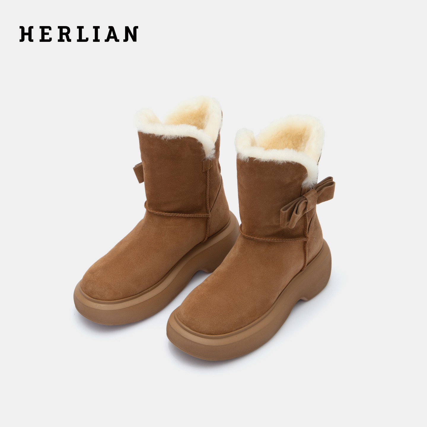 HERLIAN 2025秋冬新品蝴蝶结装饰毛绒绒厚底雪地靴