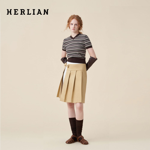HERLIAN假两件拼接百褶裙