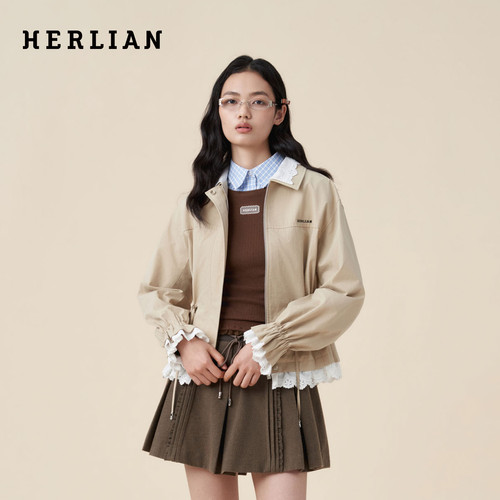 HERLIAN蕾丝收腰显瘦拉链外套