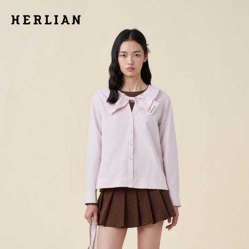 HERLIAN可拆卸蝴蝶结长袖衬衫