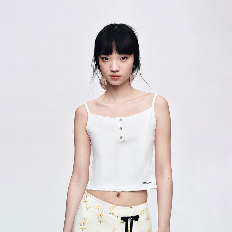 HERLIAN 2025夏季新品女士花边装饰吊带背心时髦轻薄修身上衣外穿