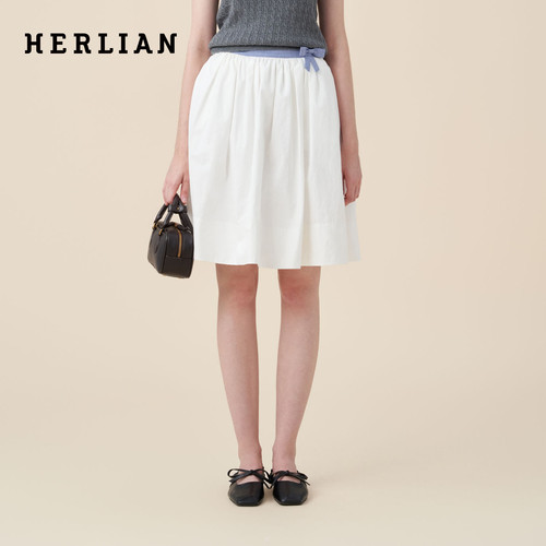 HERLIAN格纹拼接蝴蝶结蓬蓬半裙