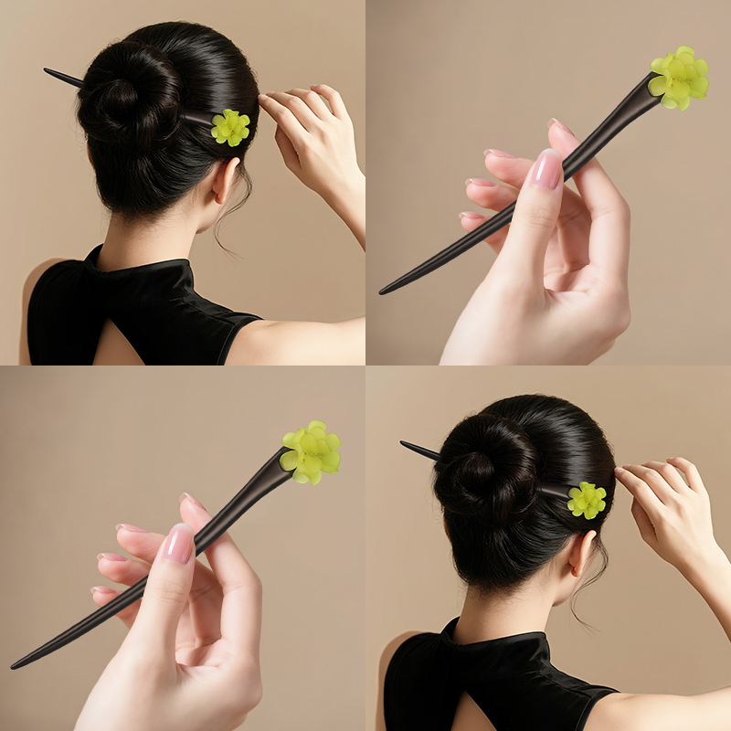 黑檀木发簪女花朵高级感新中式
