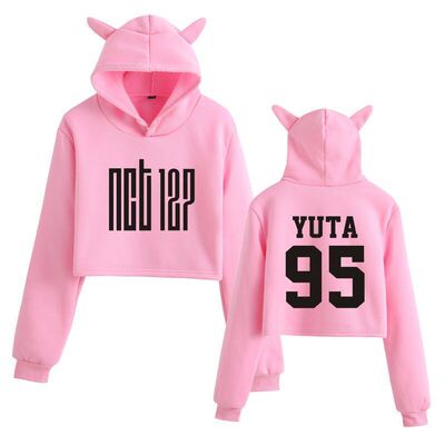 字母nct 127周边衣服郑在玹同款卫衣欧美猫耳朵露脐带帽卫衣应援