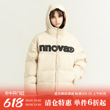 外套宽松情侣装 秋冬女 NNOVA胸前基础LOGO连帽棉衣潮牌男加厚