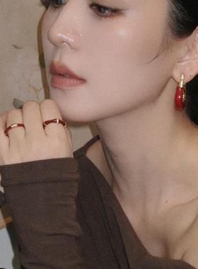 mfow•muse系列安可拉红叠戴简约轻奢高级金属红色珐琅锆石戒指