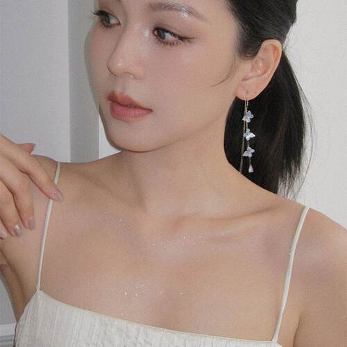 mfow•muse系列蓝色树脂蝴蝶耳线方圆脸小众耳坠流苏长款耳饰女