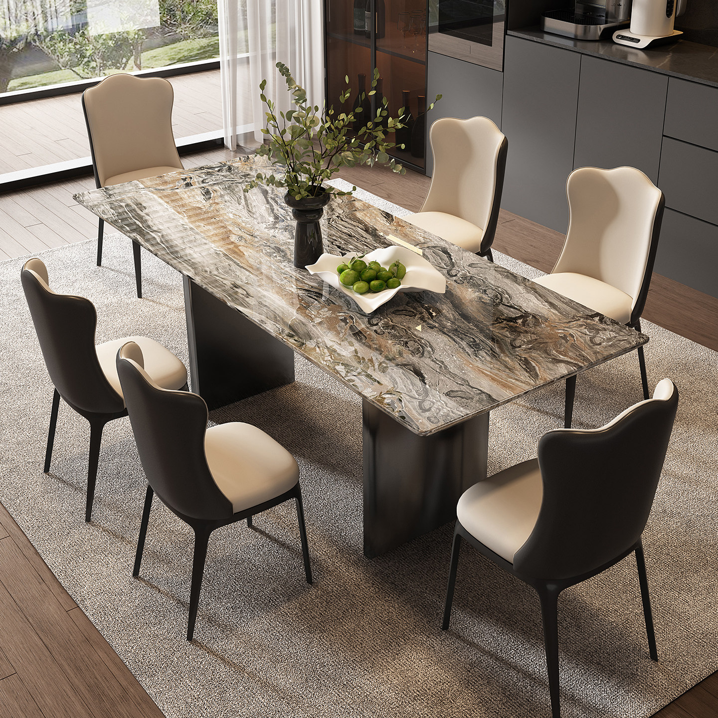 天然大理石奢石长餐桌家用轻奢威尼斯棕意式极简现代高端餐台餐厅,住宅家具,大理石餐桌,淘宝优惠券,粉丝福利购,淘宝优惠卷