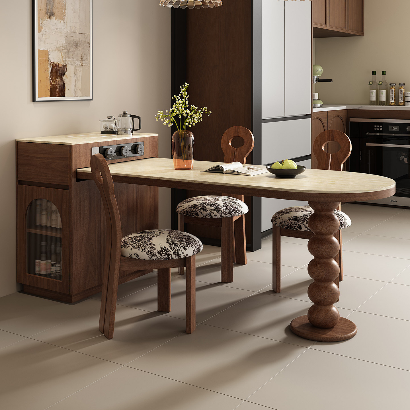 中古风导台加餐桌一体可伸缩小户型迷你倒台窄岩板岛台开放式吧台,住宅家具,岛台餐桌,淘宝优惠券,粉丝福利购,淘宝优惠卷