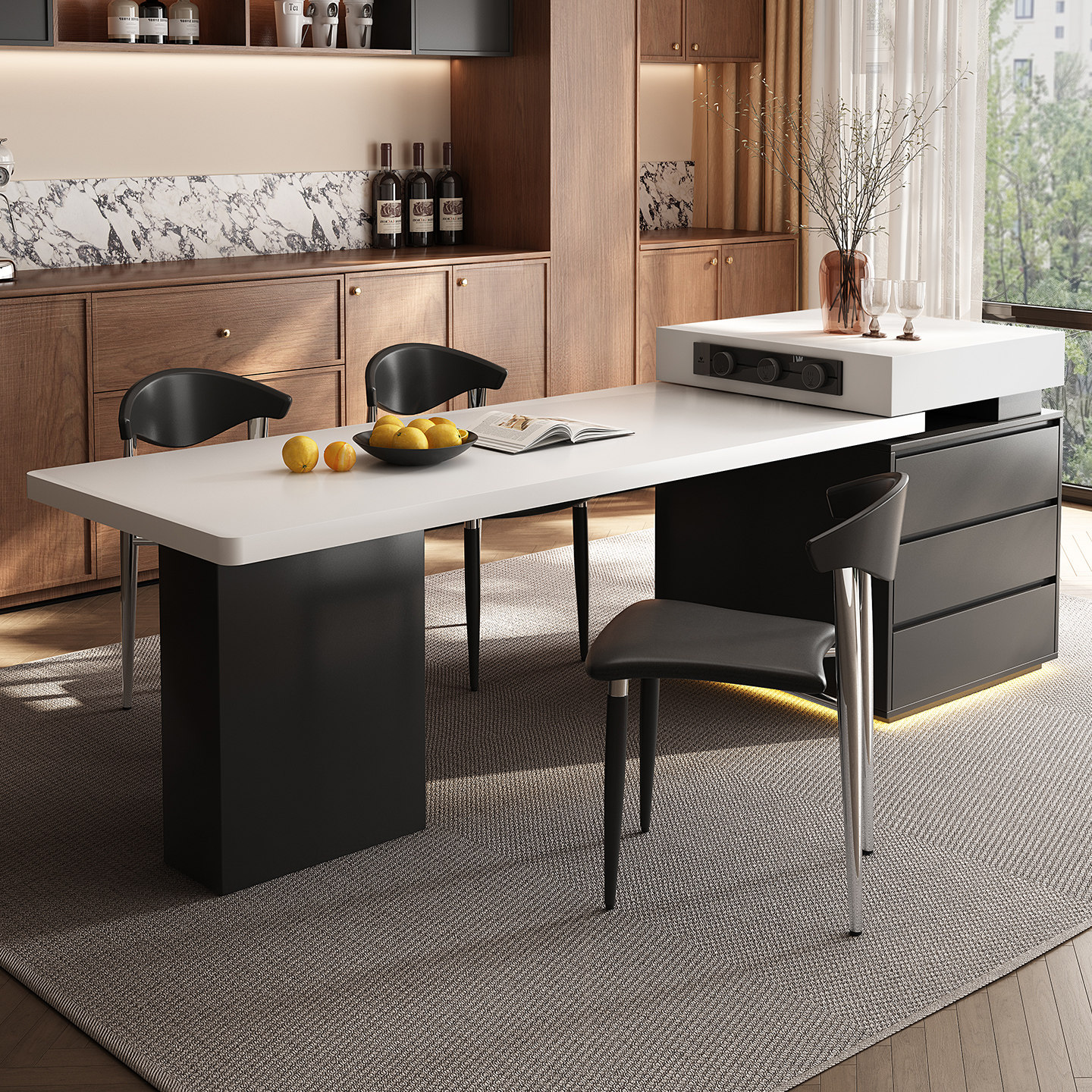 意式极简岩板岛台餐桌一体家用可伸缩新型成品小户型高端西厨导台,住宅家具,岛台餐桌,淘宝优惠券,粉丝福利购,淘宝优惠卷