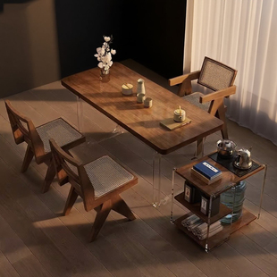 宋氏美学高端定制黑胡桃木茶桌椅设计师同款2025阳台实木客厅茶台