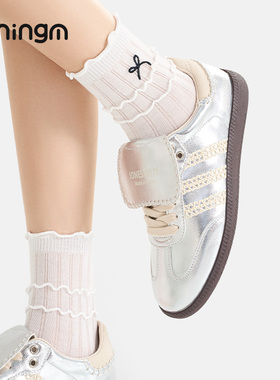 柠萌少女praline 甜美芭蕾风miu系袜子女夏季薄款花边中筒袜纯棉