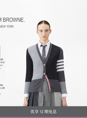 [12期免息]THOM BROWNE 女士四条纹针织V领开衫