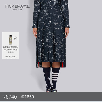 [秋冬优惠]THOM BROWNE 女士裙子印花丝绸百褶短裙半身裙