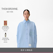 12期免息 早春新品 THOM BROWNE新品 纯色府绸徽章刺绣宽松衬衫