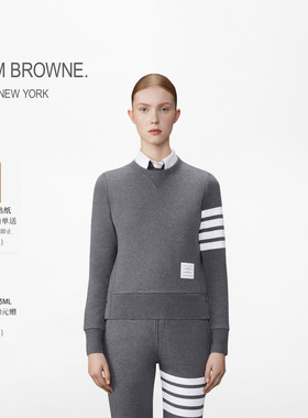 [6期免息]THOM BROWNE 女士经典四条纹纯棉圆领套头卫衣