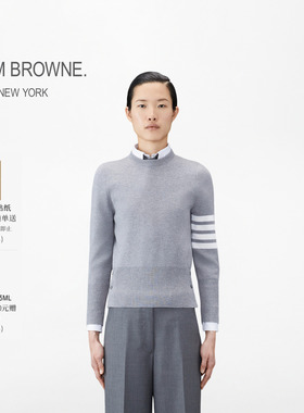 [6期免息]THOM BROWNE 女士条纹圆领羊毛针织毛衣套头衫薄款