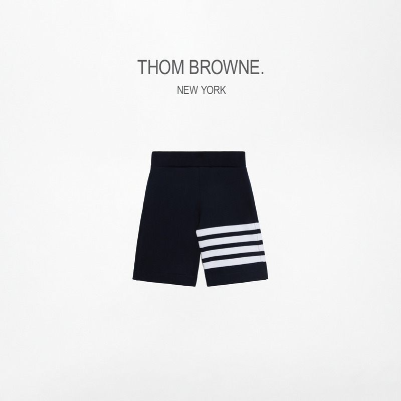 THOM BROWNE 儿童海军蓝色四条纹棉运动裤卫裤