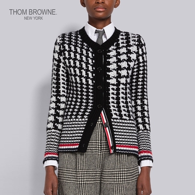 [特选优惠]THOM BROWNE 女士人字纹羊绒圆领开衫