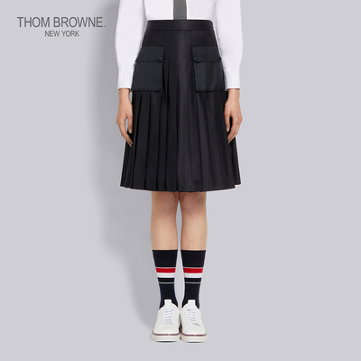 [特选优惠]THOM BROWNE 女士尼龙百褶短裙