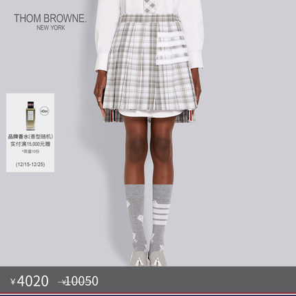 [秋冬优惠]THOM BROWNE 女士四条纹牛津棉百褶半身短裙