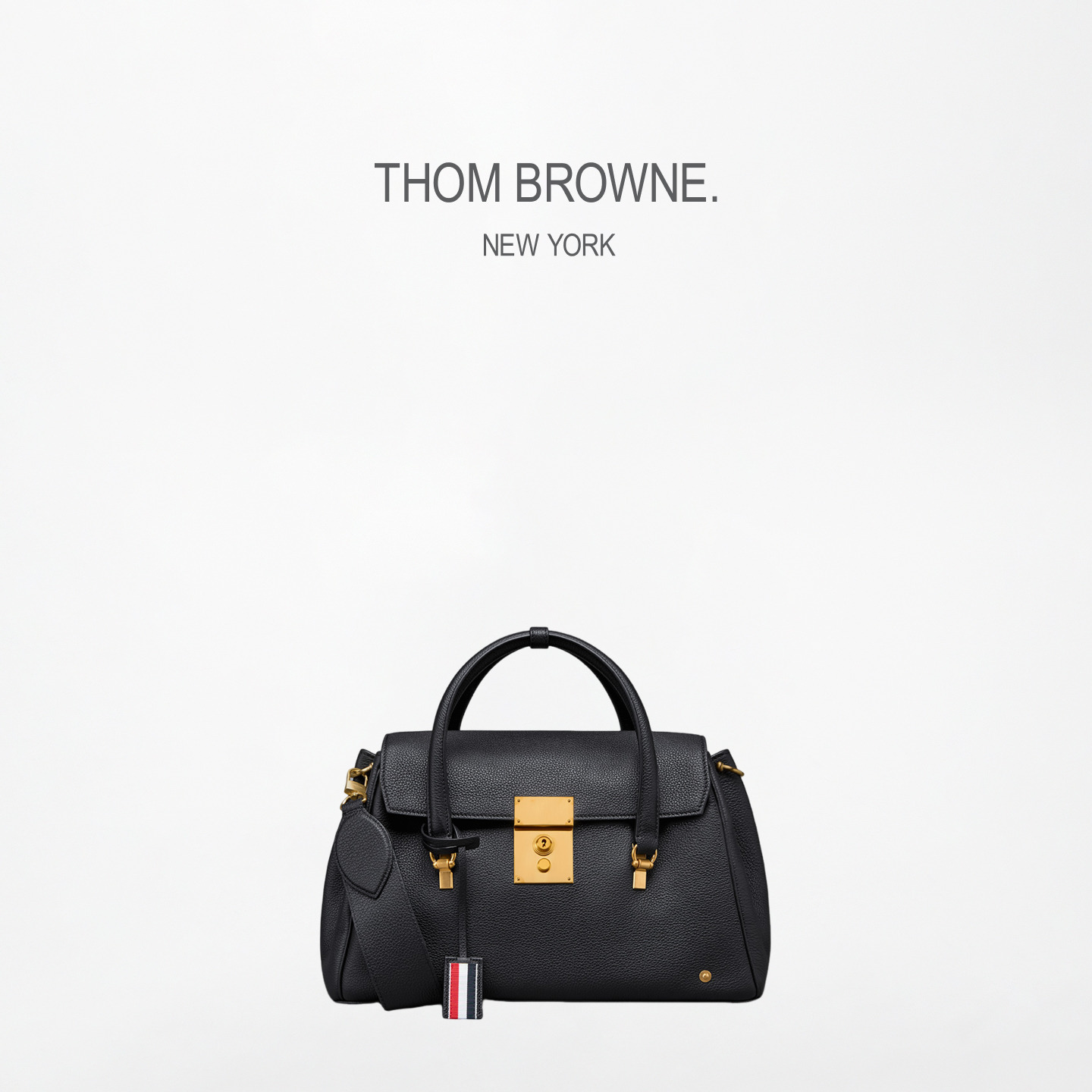 [秋冬新品]THOM BROWNE2025秋冬 Bolton  卵石纹皮革锁扣手提包