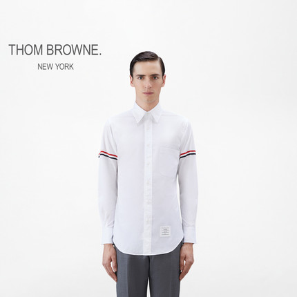 [6期免息]THOM BROWNE 男士单排扣红白蓝罗缎府绸衬衫