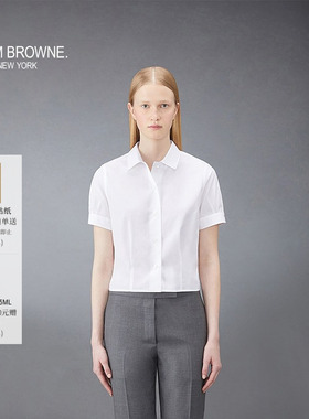 [6期免息]THOM BROWNE 女士白色棉质短袖衬衫