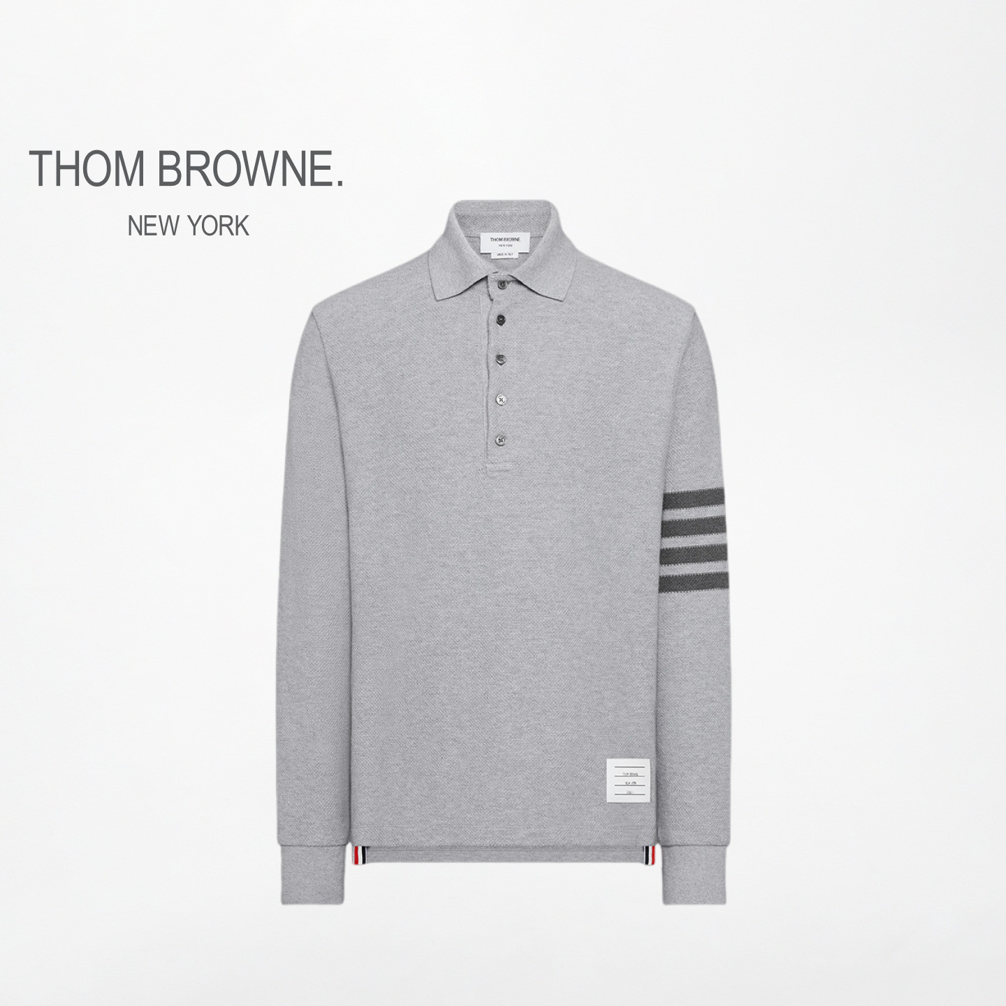 [冬季新品]THOM BROWNE男士珠地布四条纹长袖 POLO 衫