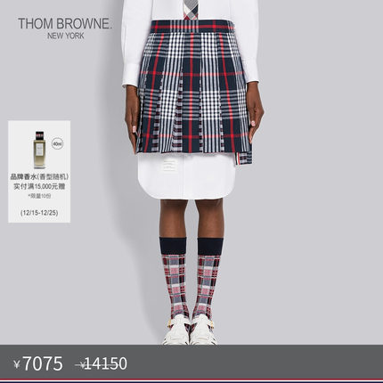 [五折优惠]THOM BROWNE 女士细格纹百褶短裙
