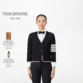 6期免息 四条纹羊毛 THOM BROWNE 女士经典 领轻薄针织开衫