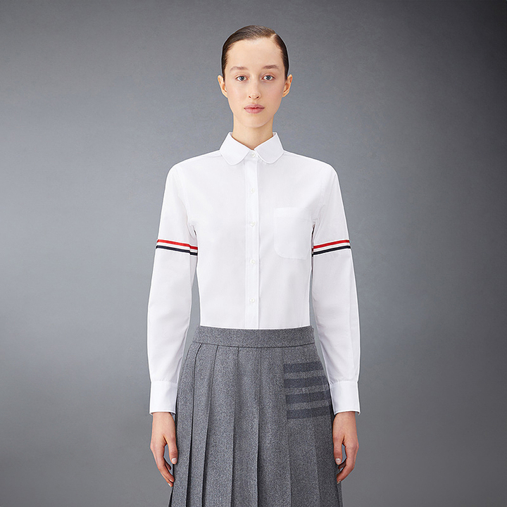 Женская рубашка с длинным рукавом из хлопка THOM BROWNE с полосками и манжетами