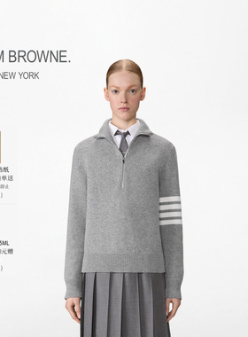 [6期免息]THOM BROWNE女士厚款秋冬拉链套头针织衫