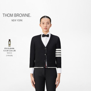 THOM BROWNE 女士经典四条纹羊毛 V 领轻薄针织开衫