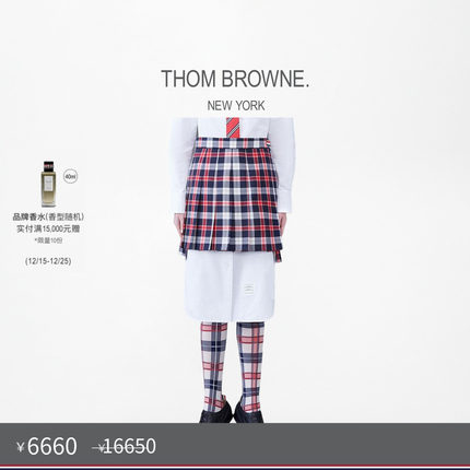 [秋冬优惠]THOM BROWNE 女士羊毛格纹斜纹百褶裙