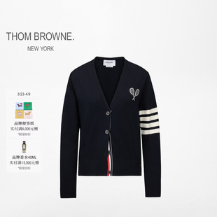 BROWNE2026女士网球拍嵌花棉质V领针织开衫 THOM 早春新品