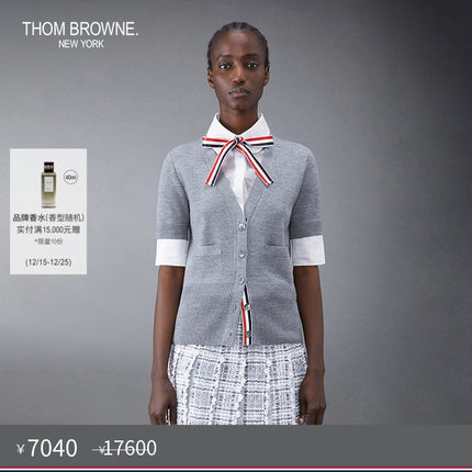 [秋冬优惠]THOM BROWNE 女士衬衫领羊毛针织开衫毛衣