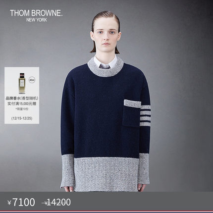 [五折优惠]THOM BROWNE 女士四条纹羊毛圆领针织套头衫毛衣