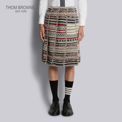 [特选优惠]THOM BROWNE 中性四条纹马海毛百褶裙