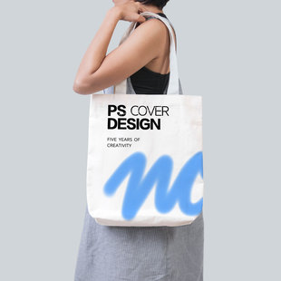 V2高级真人肩背帆布袋环保袋文创艺术潮流VI设计手提袋样机素材