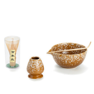 粗陶抹茶碗带嘴打抹茶工具刷日本点茶碗抹茶杯搅拌器茶筅器具套装