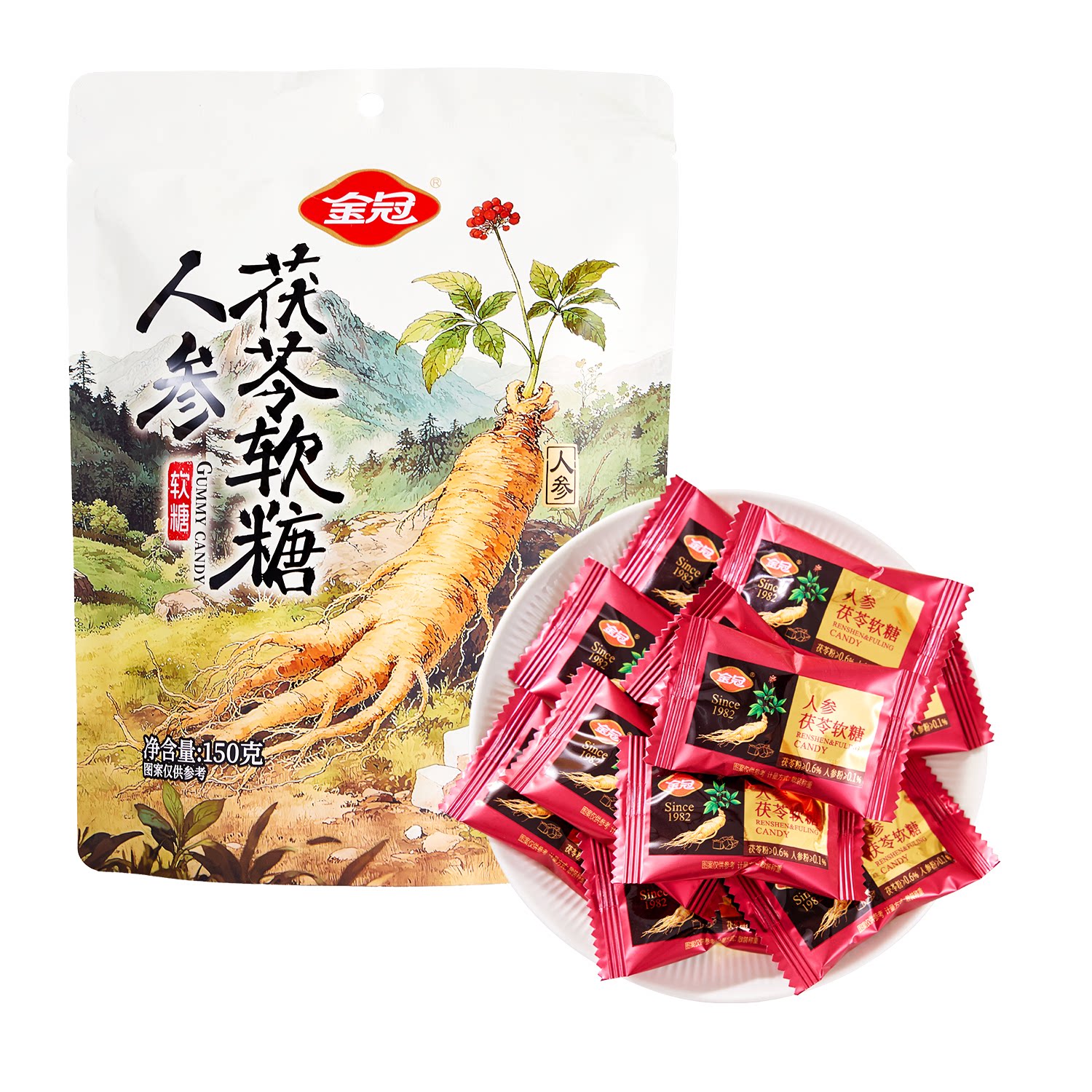 沃集鲜金冠人参茯苓软糖150g0脂肪轻负担独立包装零食沃尔玛代购