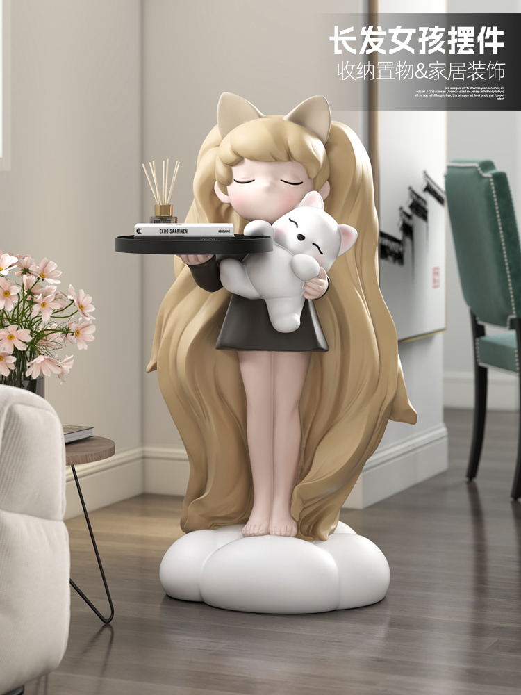 轻奢女孩大型落地式装饰品客厅电视柜沙发侧托盘储物装饰乔迁之喜