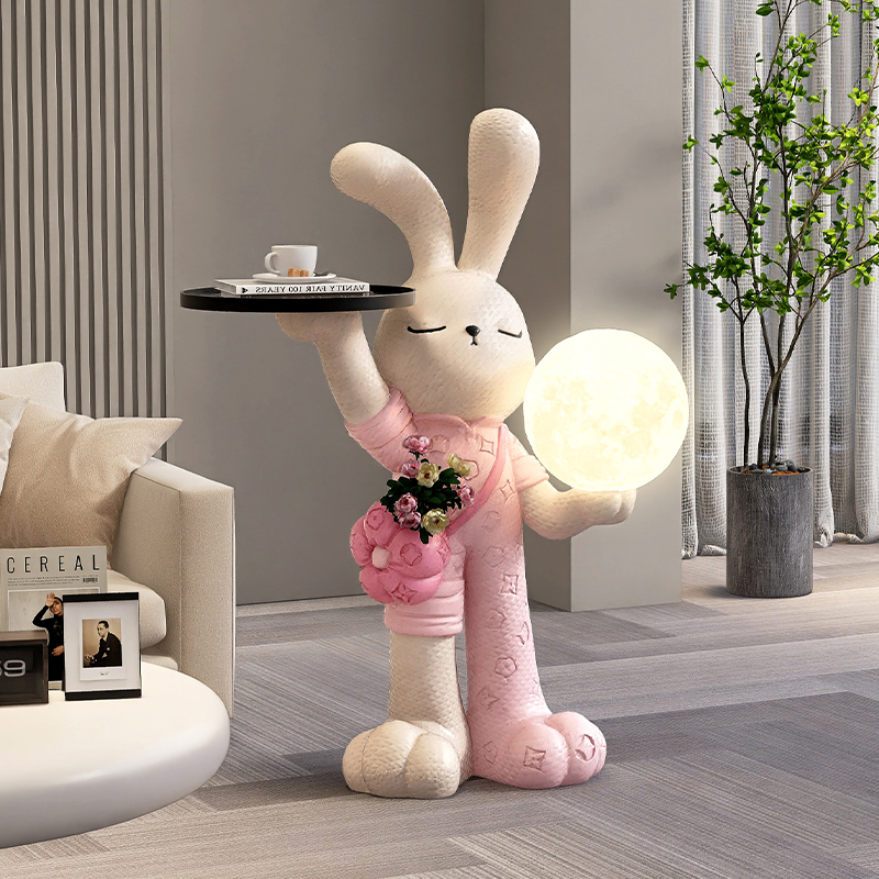 奶油风兔子客厅落地灯摆件电视柜旁沙发边几新年装饰玄关乔迁礼物