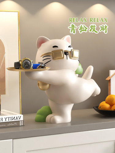 带来财富和宝藏猫钥匙储物廊装饰装饰客厅入口鞋柜门糖果托盘打开