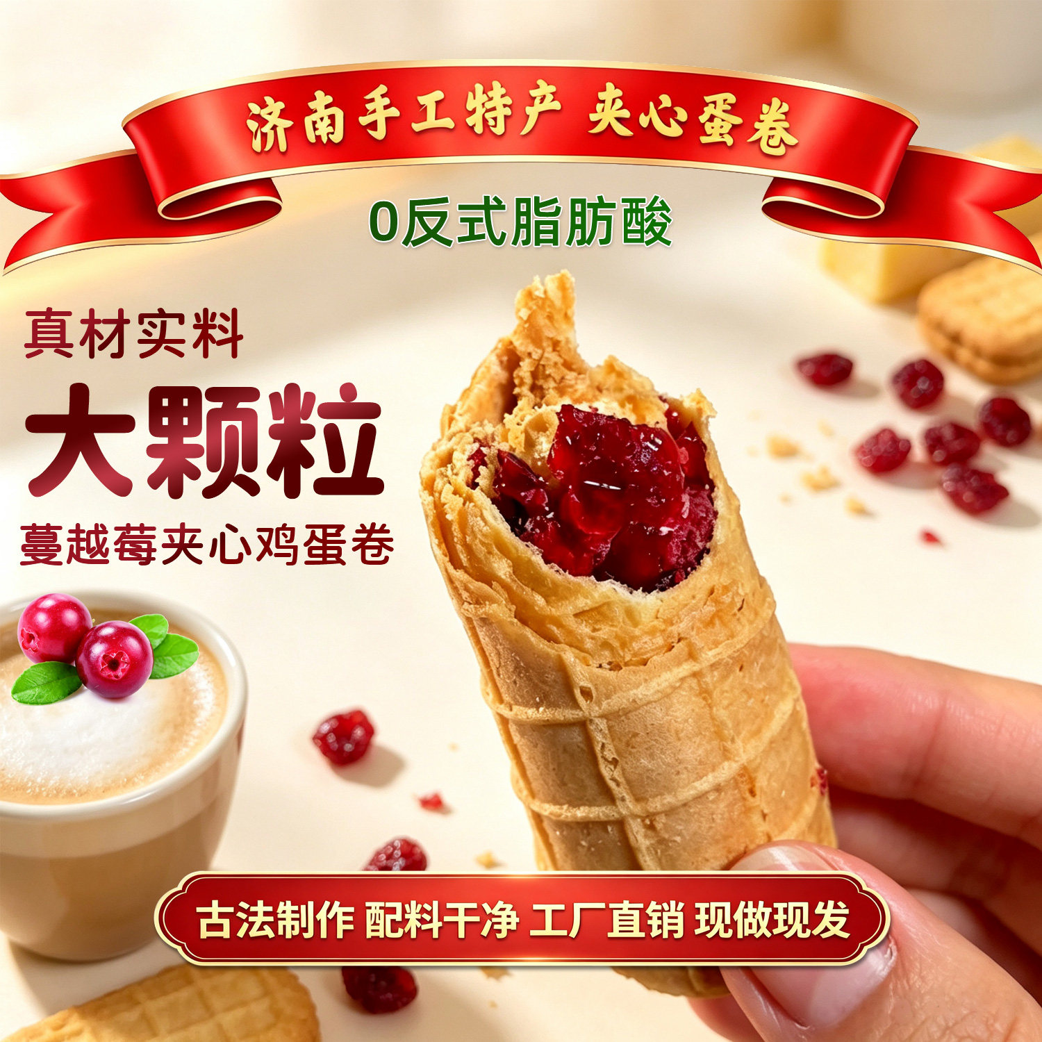 张垒手工鸡蛋卷蔓越莓夹心零食