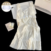 甜美夏天睡衣裙 梭织棉可外穿2026新款 带胸垫睡裙夏季 女士吊带无袖