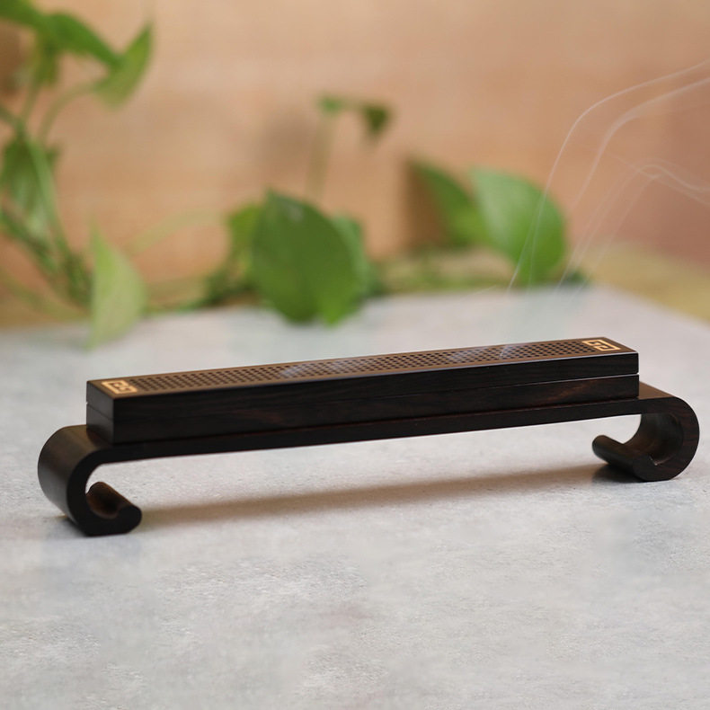 镶嵌黄杨黑檀木卧香炉带底座卧香盒随身大号心经等熏香盒